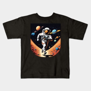 Astronaut Running in Space Kids T-Shirt